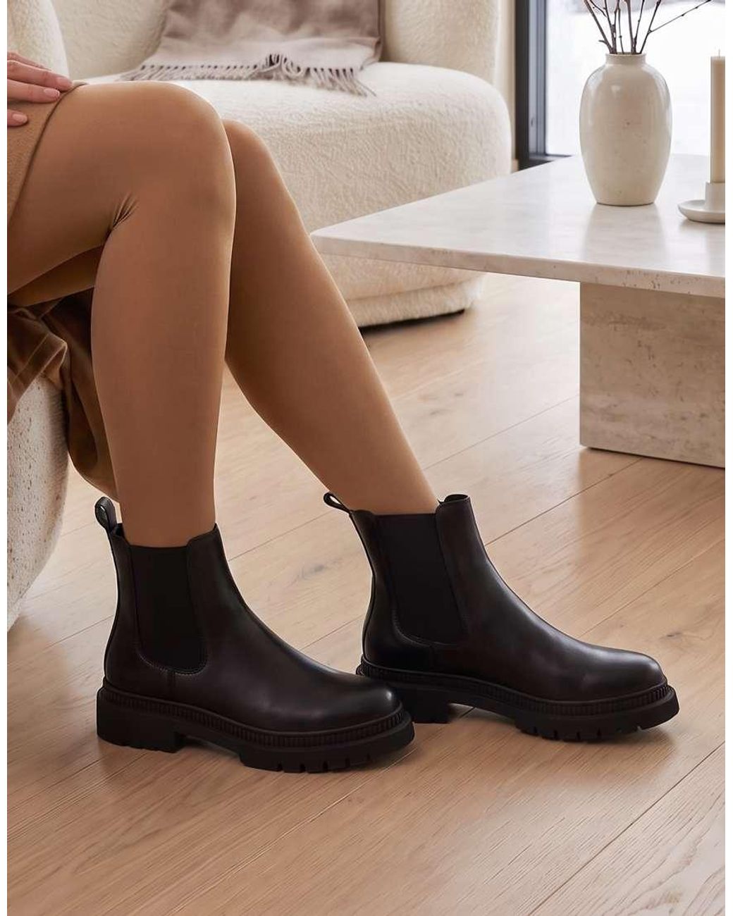 SEQWL Black Block Heel Casual Chelsea Ankle Boots