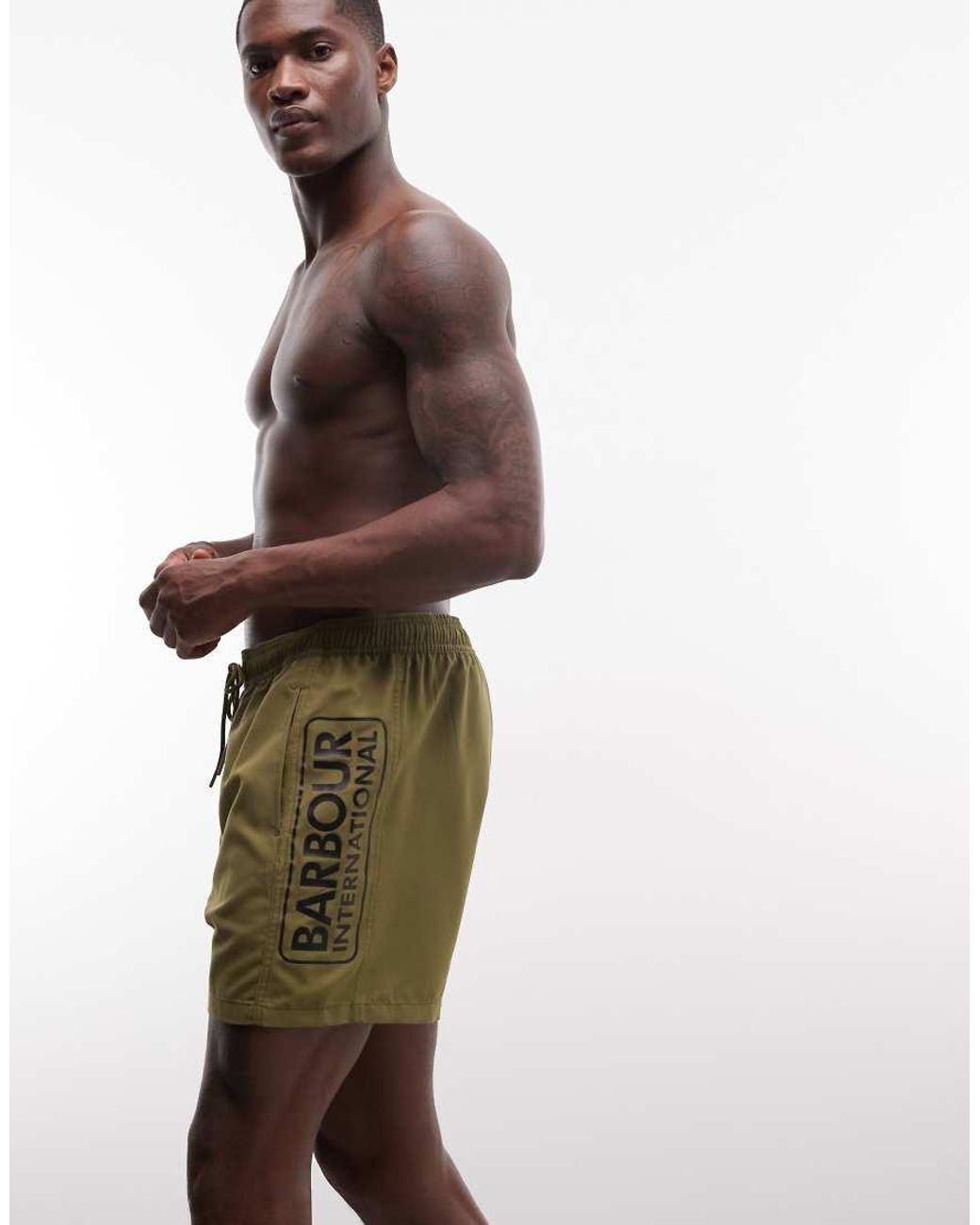 Barbour Green Large Logo Swim Shorts for men
