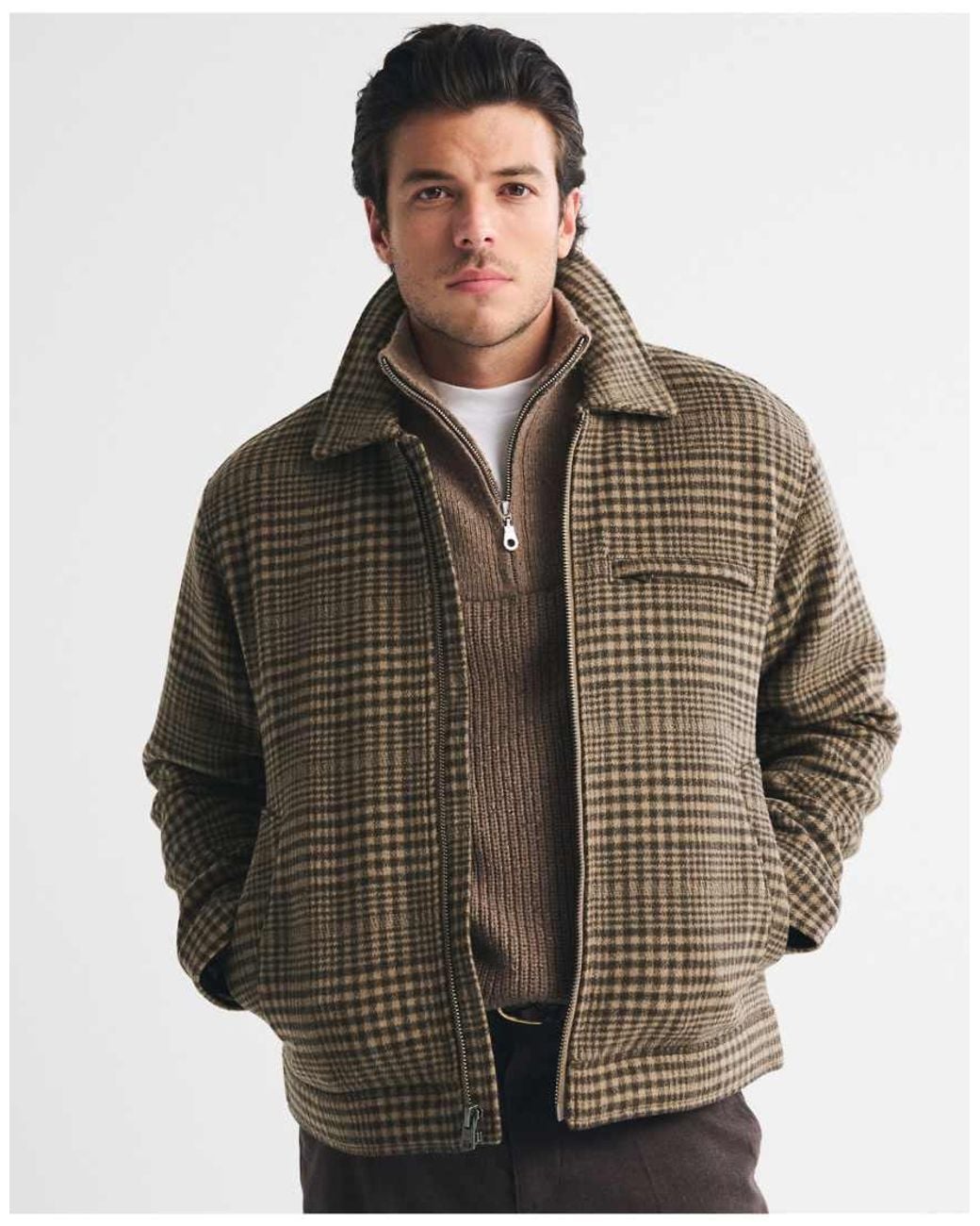 Abercrombie & Fitch Brown Wool-Blend Zip Jacket for men