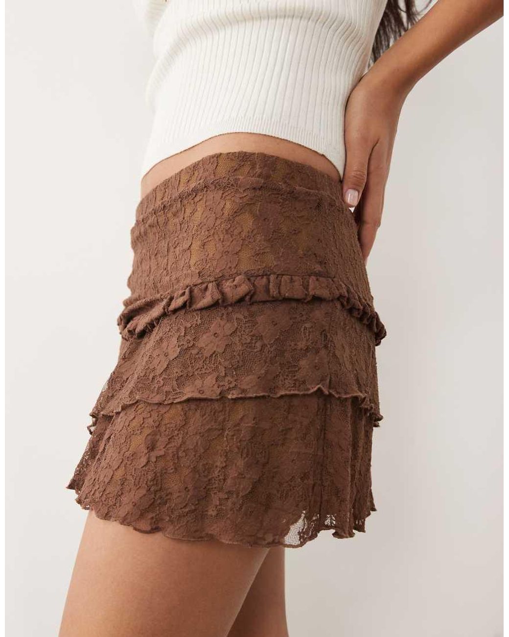 The Frolic Natural Exclusive Lace Tiered Frill Detail Mini Skirt