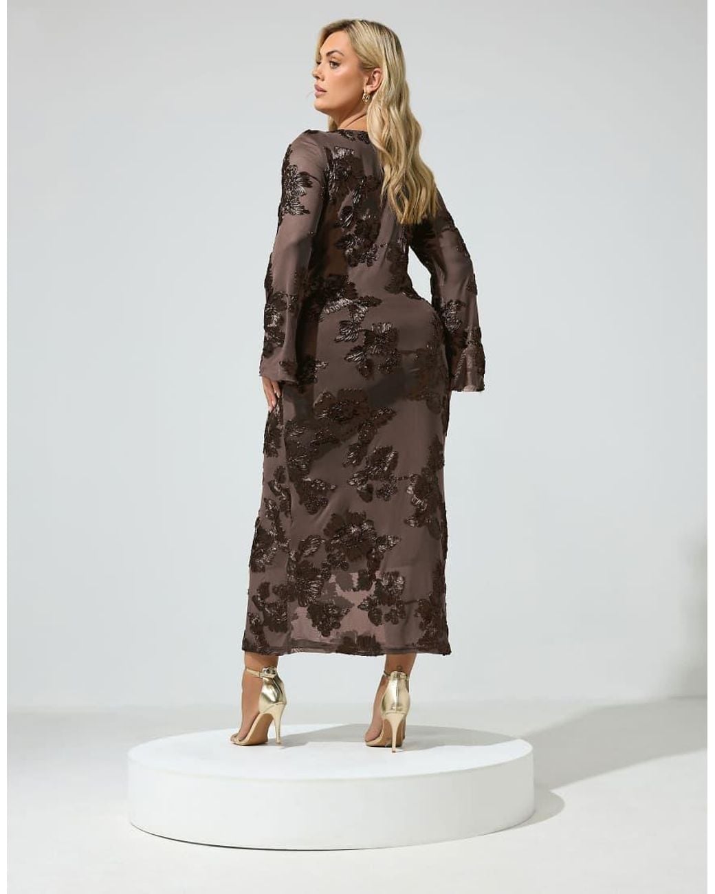 Yours Clothing Brown Floral Applique Maxi Dress