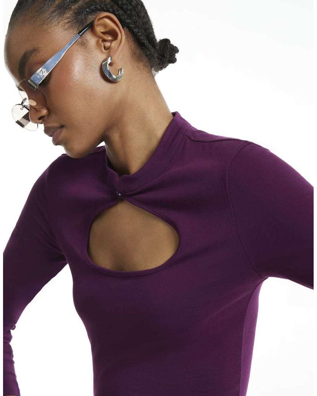 River Island Red Burgundy Cutout Stand Up Collar Top