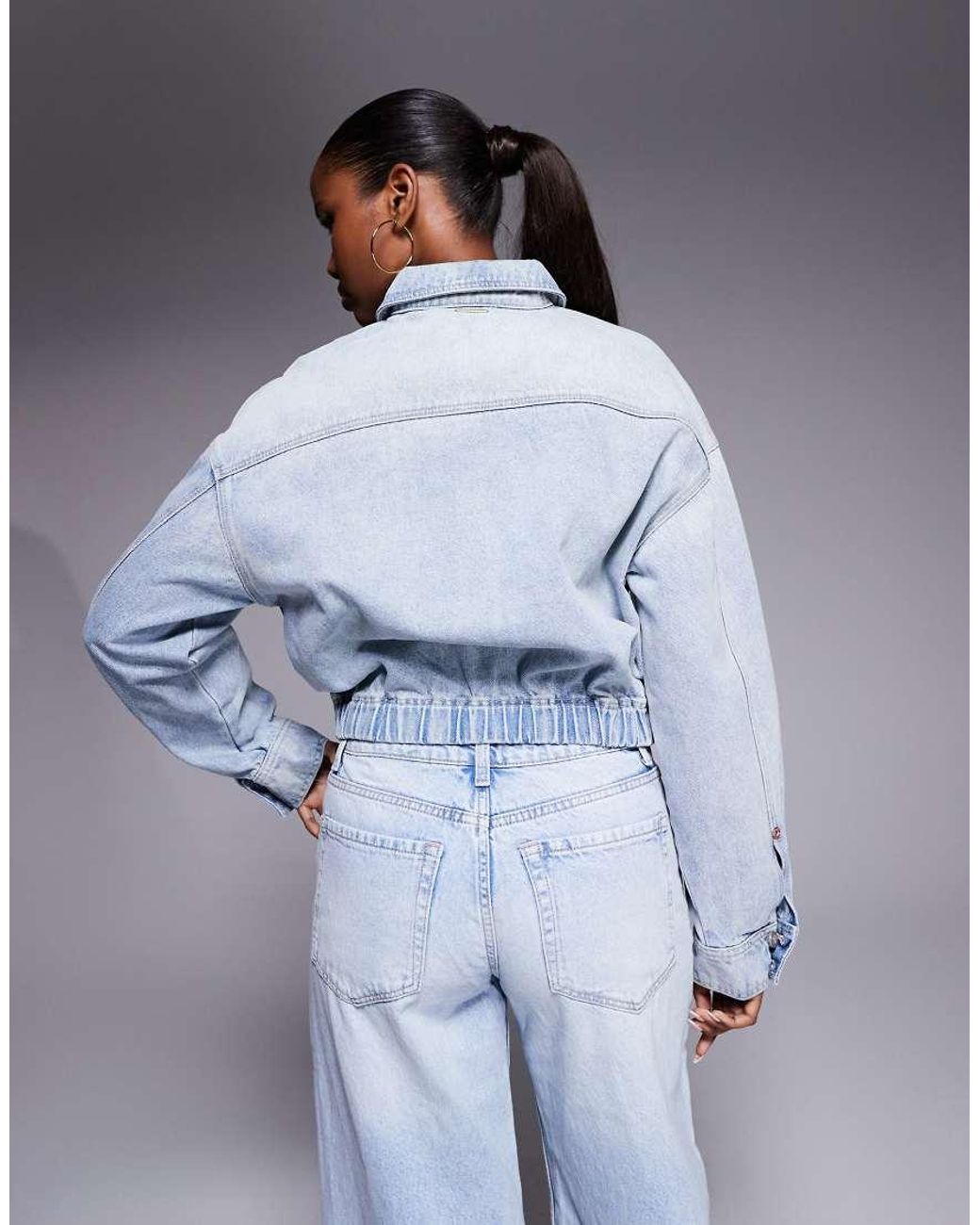Abrand Jeans Blue Abrand Cropped Denim Bomber Jacket With Chest Pocket