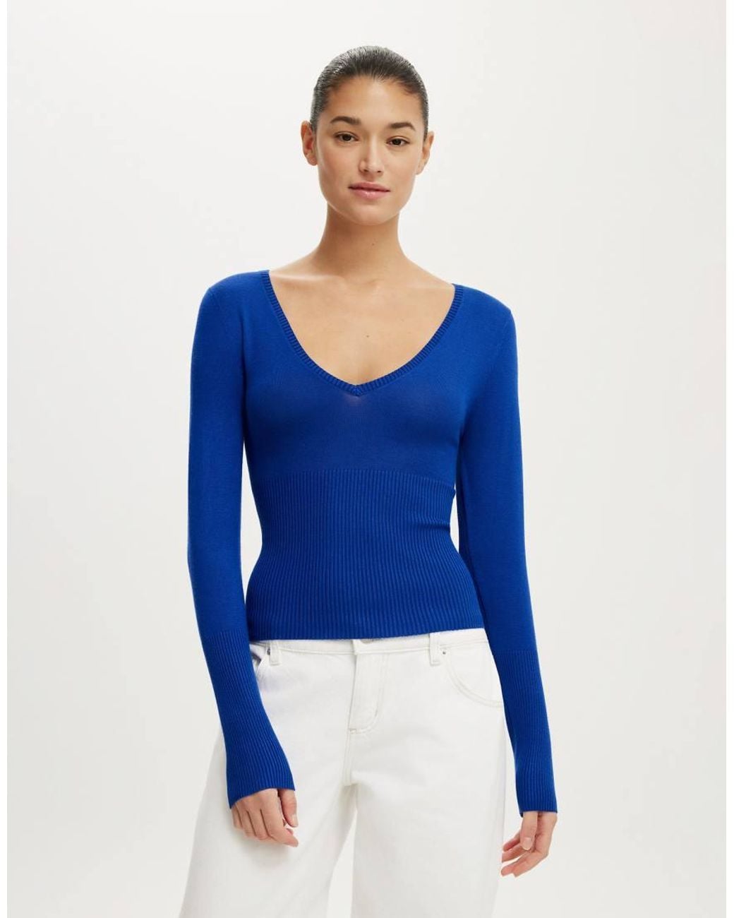 Cotton On Blue Close Knit V-Neck Top