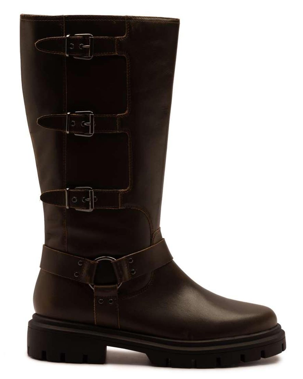 OFF THE HOOK Black Mauley Leather Knee-High Biker Boots