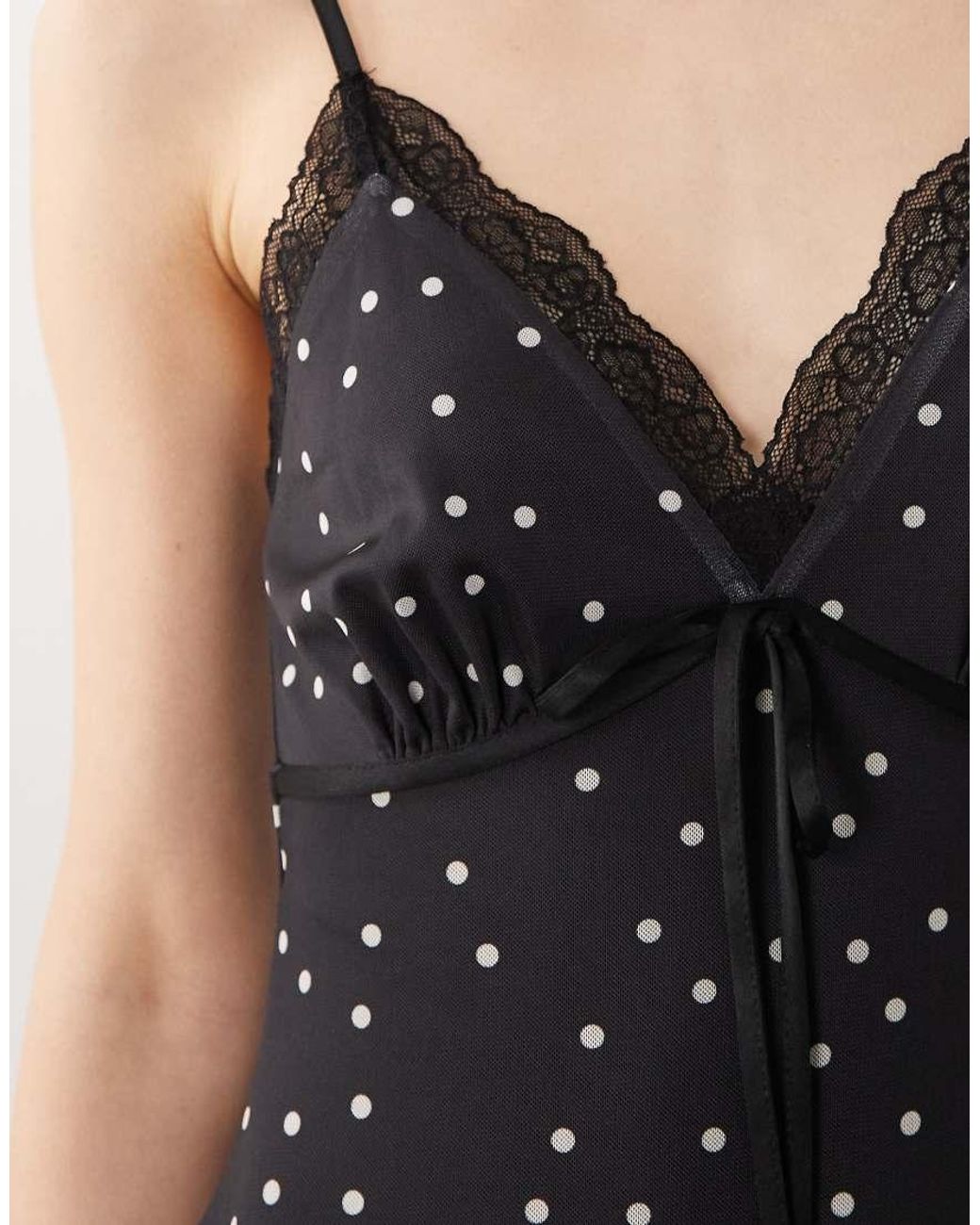 ASOS Multicolor Lace Detail Polka Dot Mesh Cami Dress