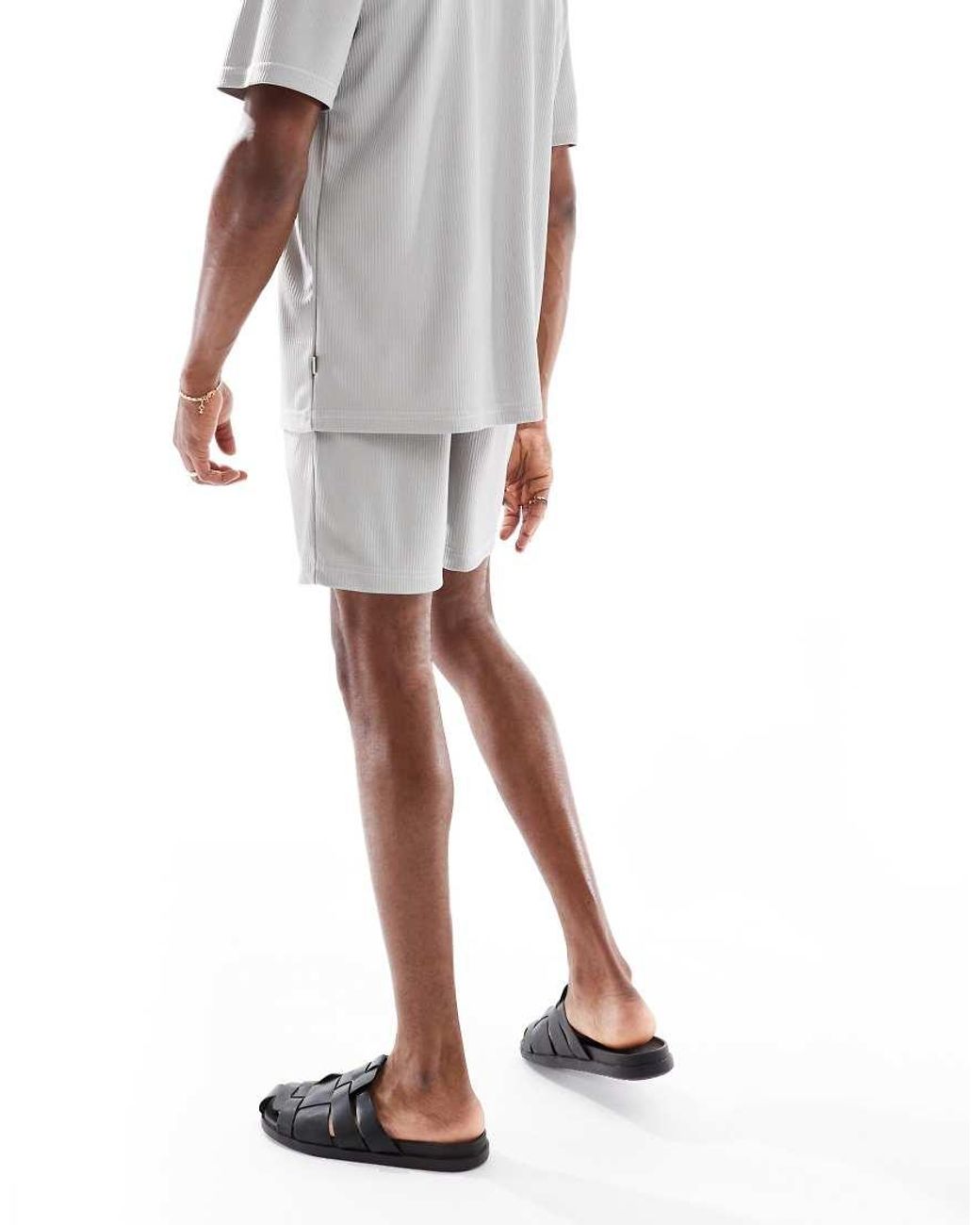 Only & Sons Gray Plisse Shorts Co-ord for men