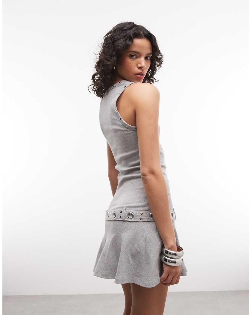 The Ragged Priest White Dropped Waist Mini Dress With Belt And Eyelets