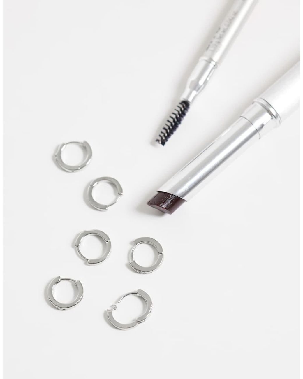 Pieces White 3 Pack Embellished Small Chunky Hoop Earrings