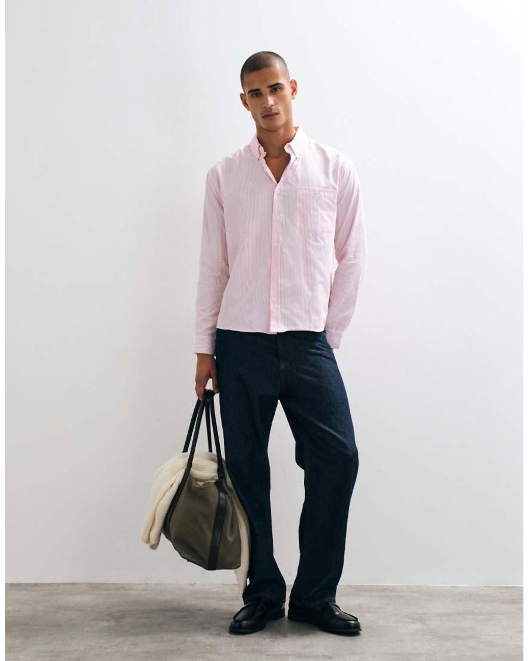 ASOS Pink Relaxed Oxford Stripe Shirt for men