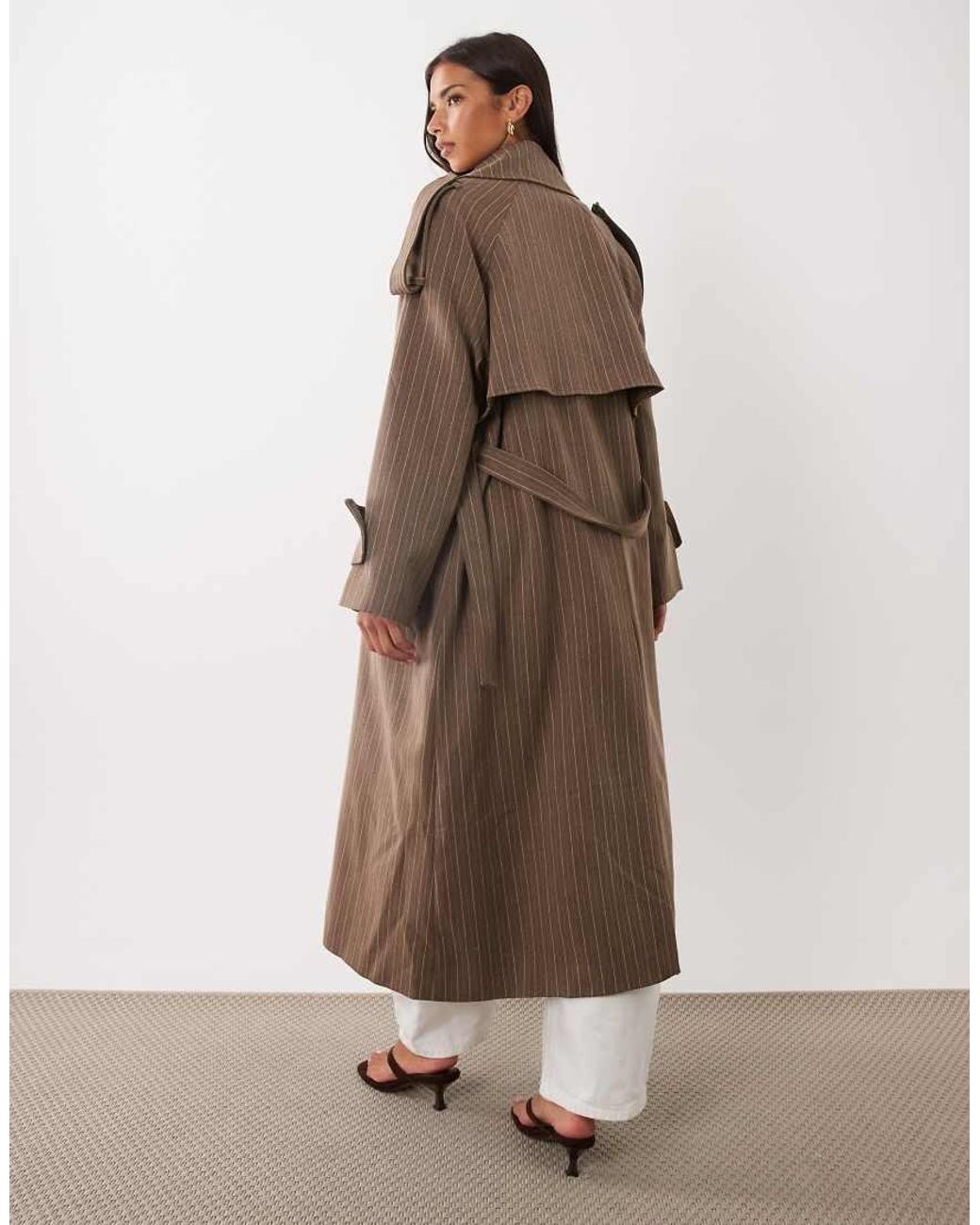 Aria Cove Brown Oversized Lapel Belt Detail Trench Maxi Coat