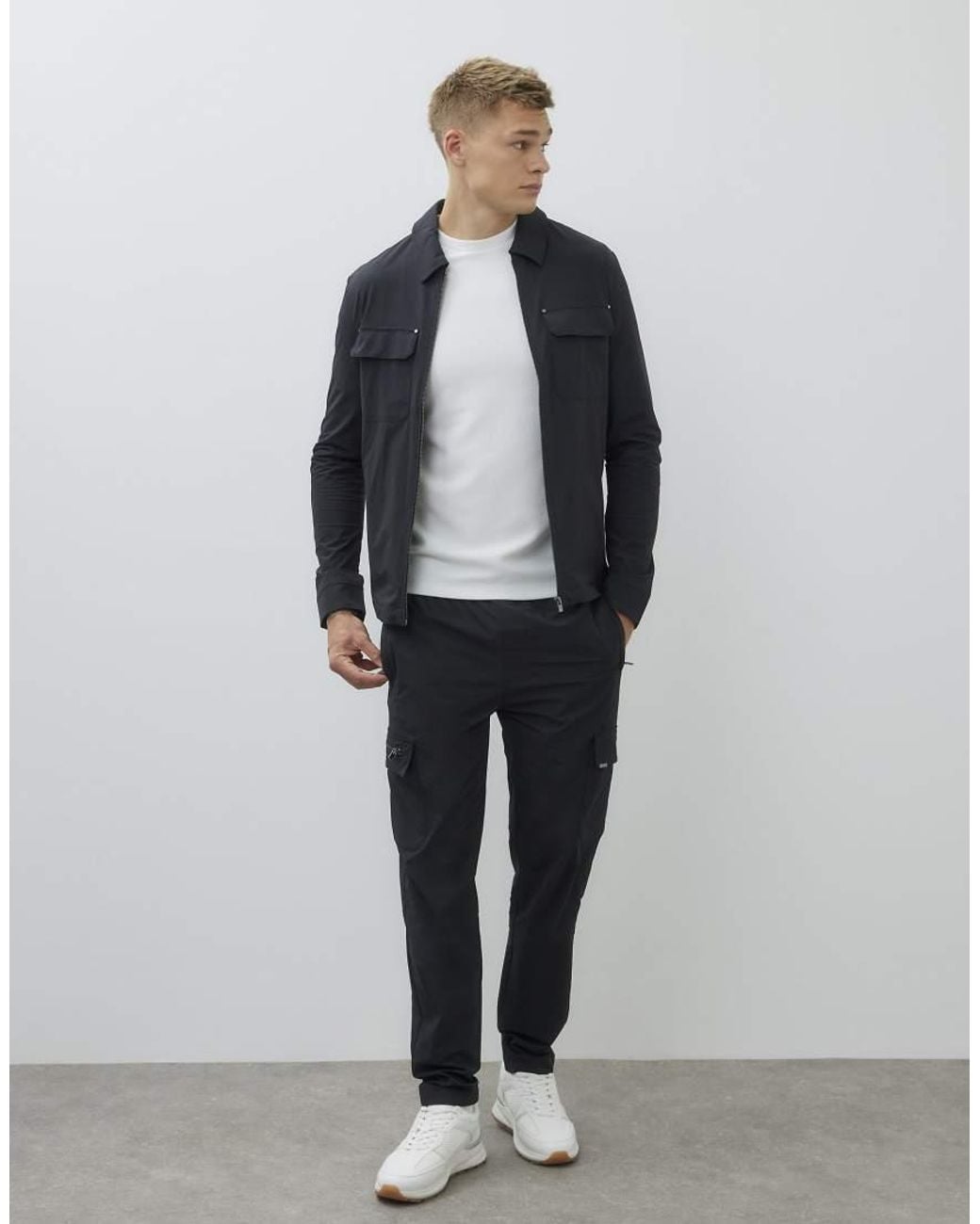 River Island Black Skinny Fit Stretch Cargo Trousers for men