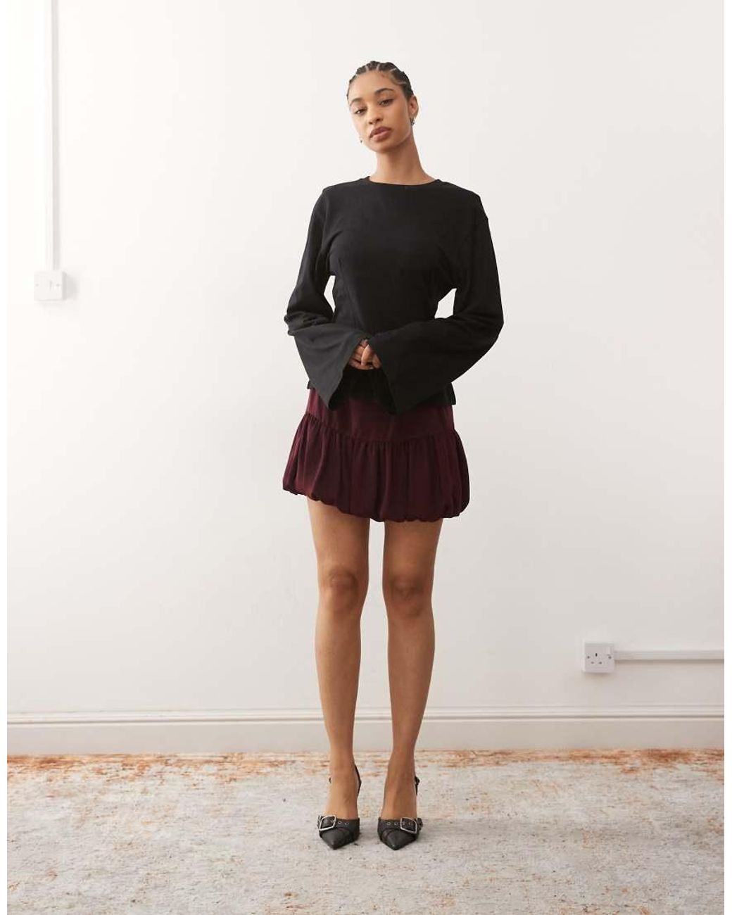 Monki Black Cinched Waist Structured Jersey Top