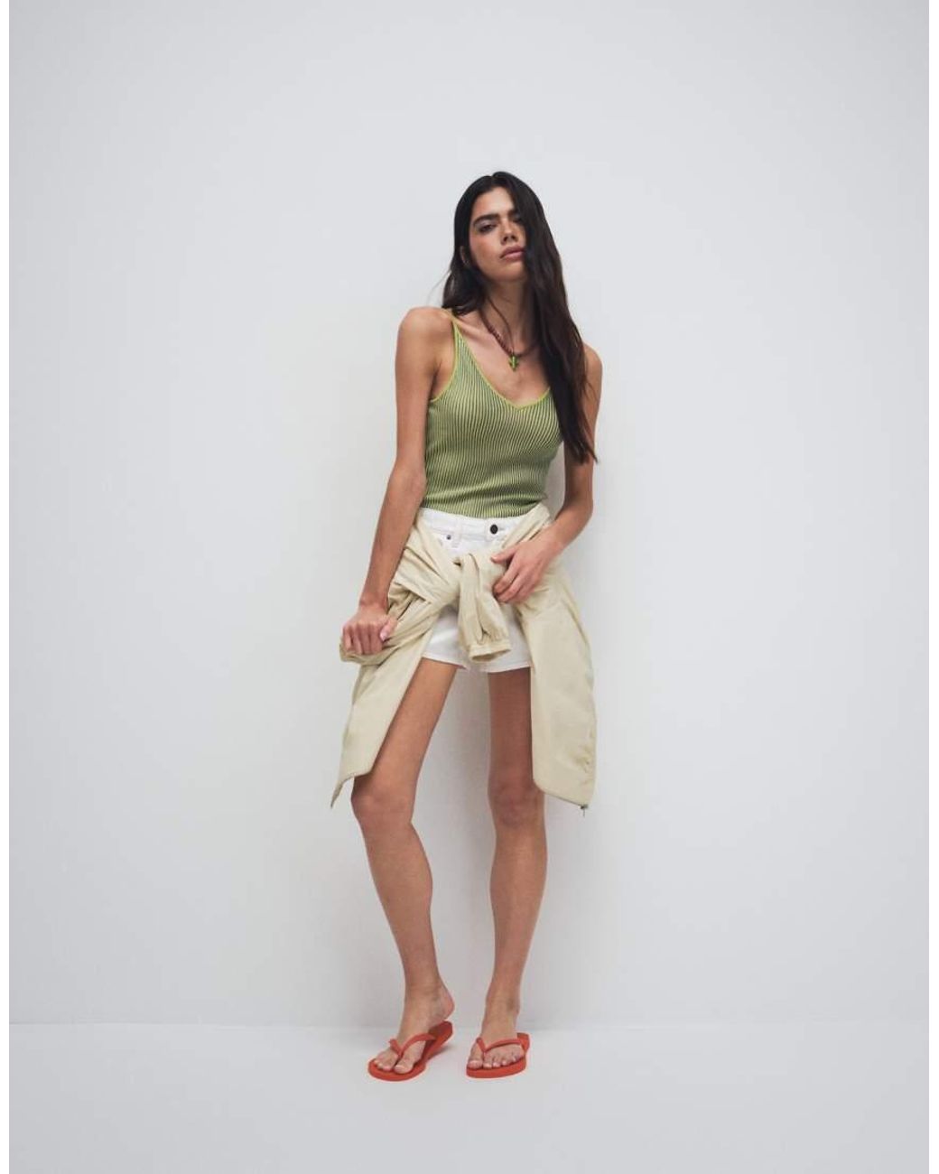 & Other Stories Green Ribbed Deep V-neck Vest