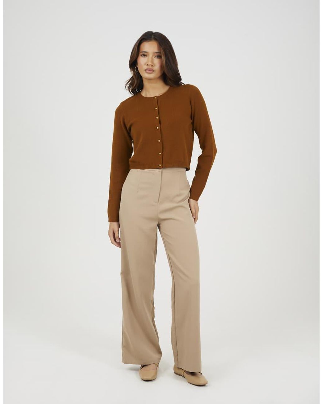 Brave Soul Brown Crew Neck Cardigan With Buttons