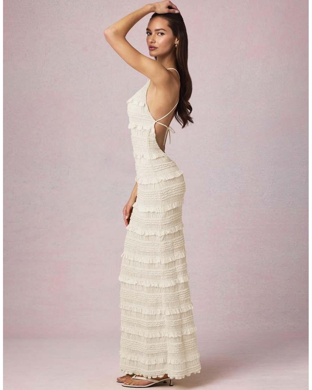 Oh Polly Pink Halter Neck Tie Back Detail Ruffle Trimn Maxi Dress