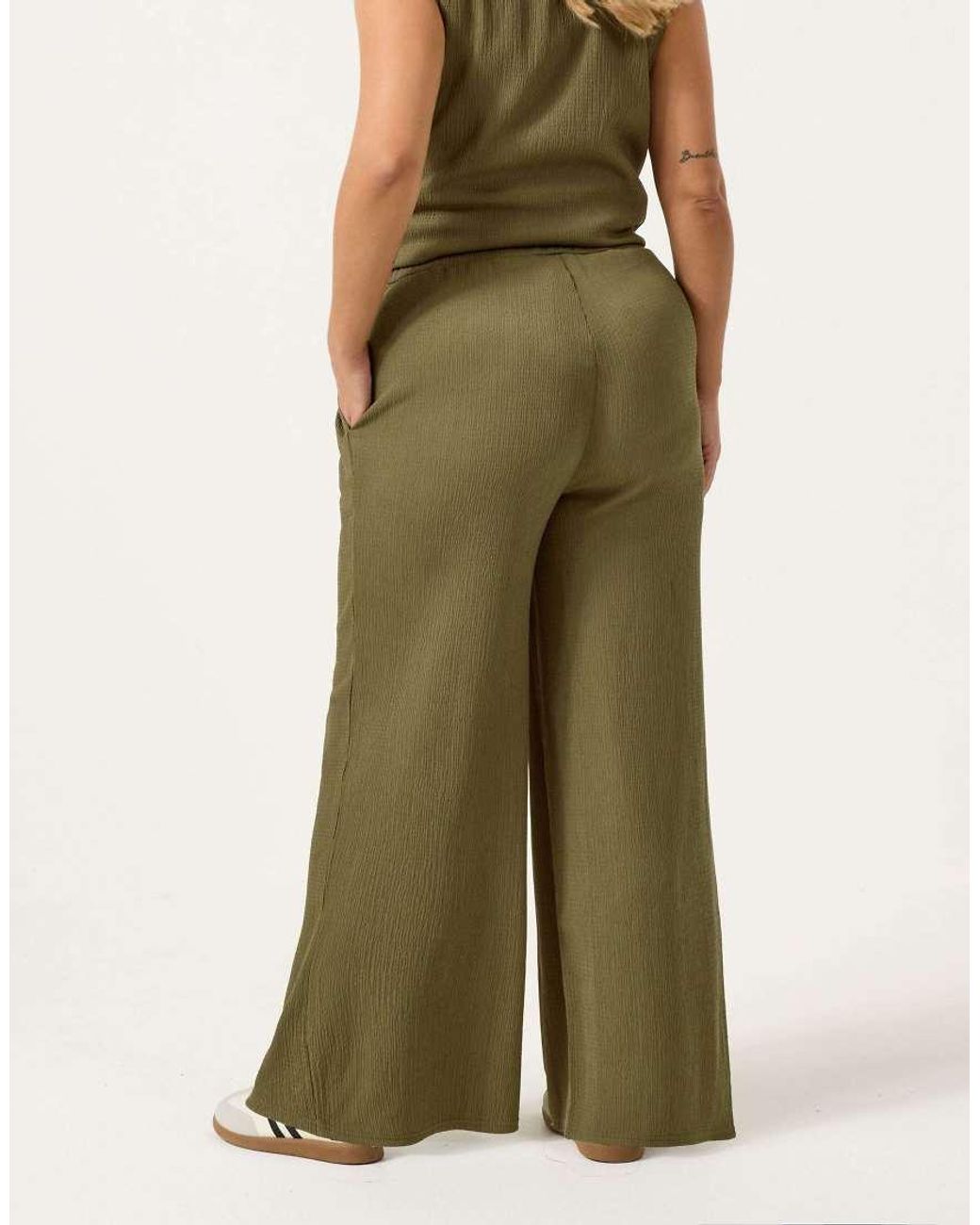 Yours Clothing Green Elasticated Waist Textured Trousers