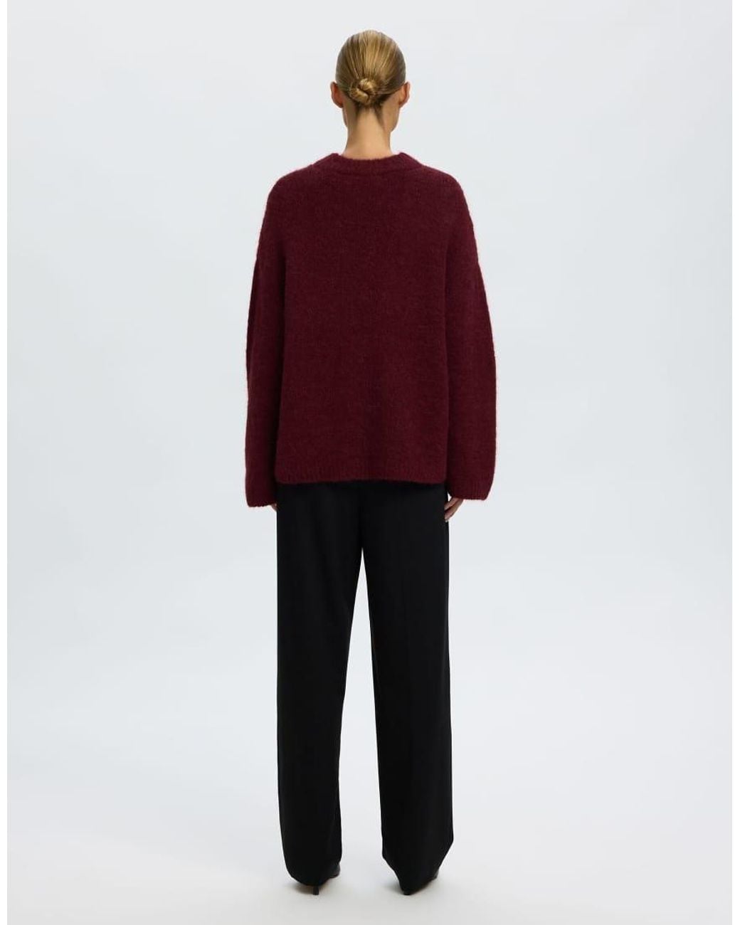 SELECTED Red Gabriella Oversized Ribbed Wool Blend Crew Neck Jumper