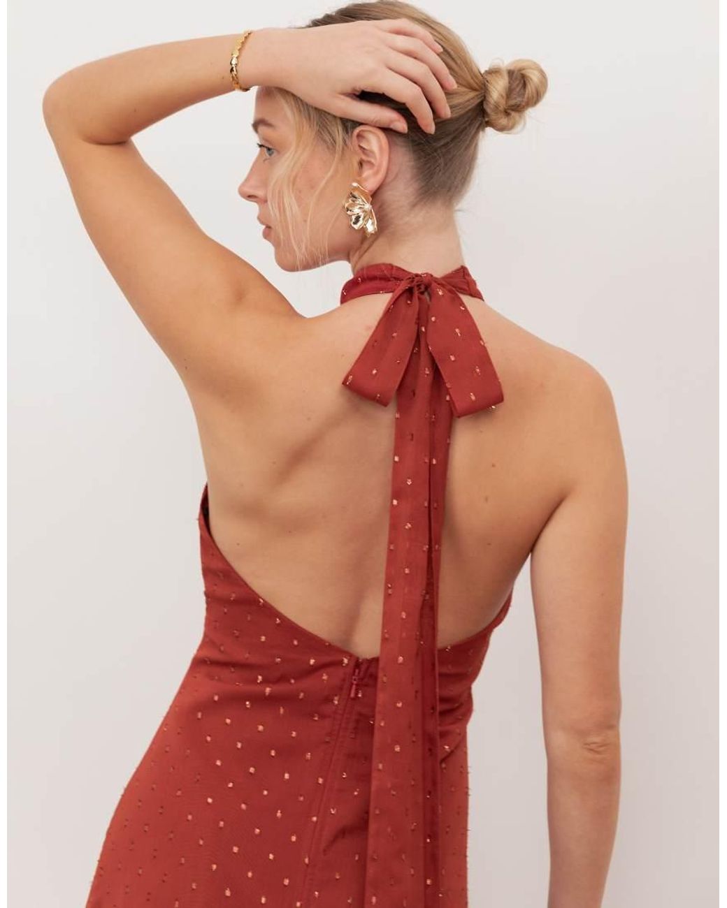 ANAYA Red Self-Tie Halter Neck Open Back Maxi Dress