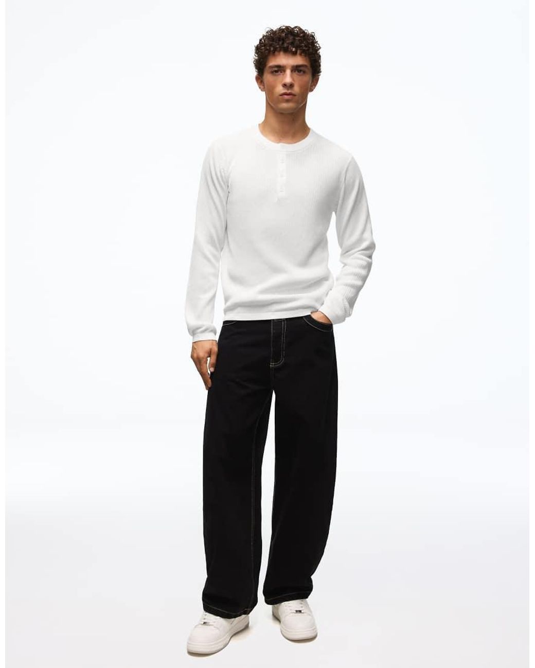 Bershka White Henley Jumper for men