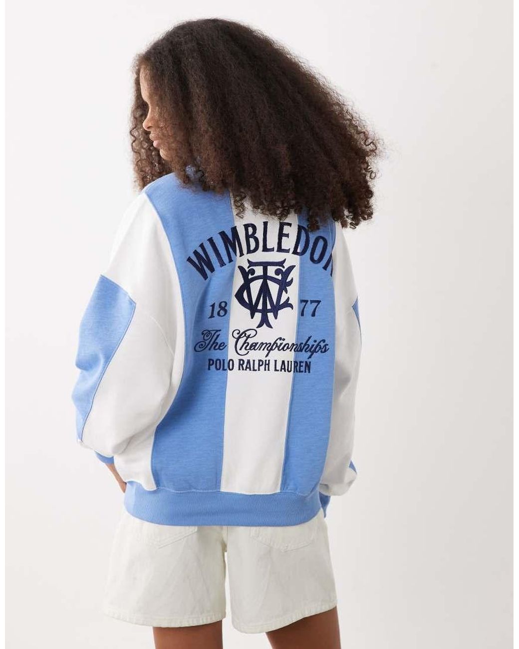 Polo Ralph Lauren Blue Wimbledon Capsule Striped Polo Sweatshirt With Crest Embroidery
