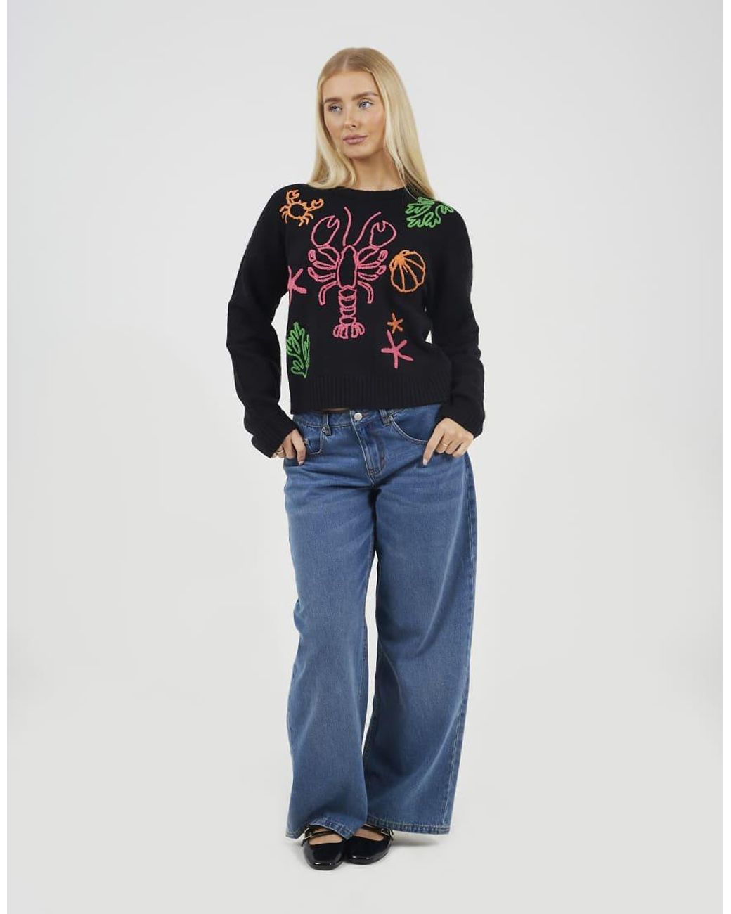 Brave Soul Blue Sea Life Embroidered Jumper