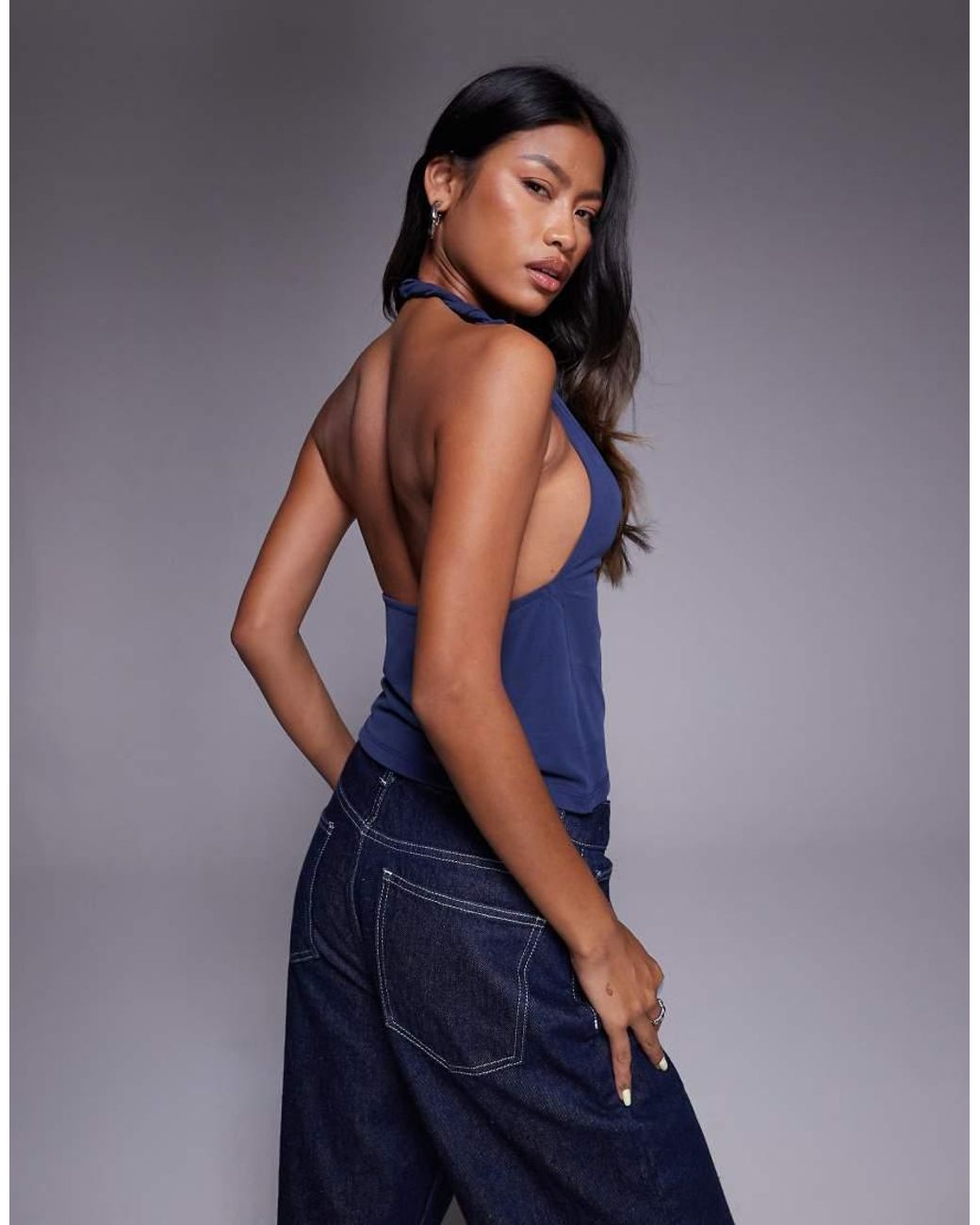 ASOS Blue High Neck Cowl Cupro Top