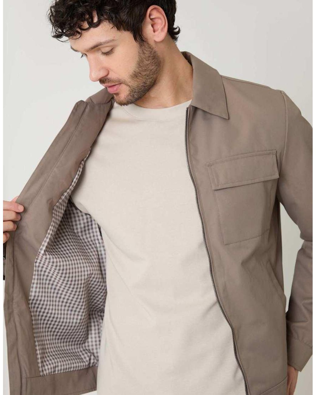 Threadbare Brown Showerproof Lightweight Zip Up Jacket for men