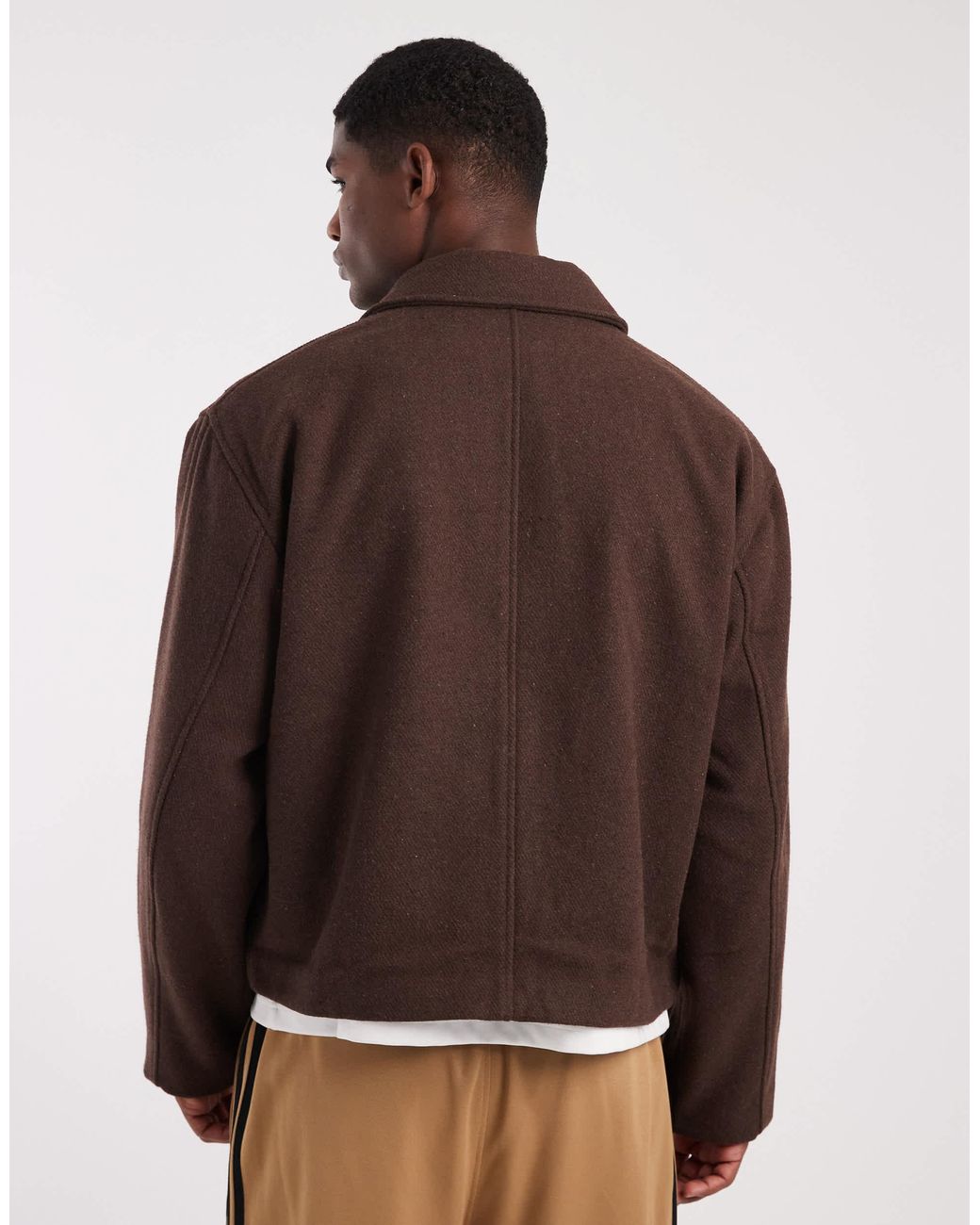 ASOS Brown Harrington Wool Look Jacket for men
