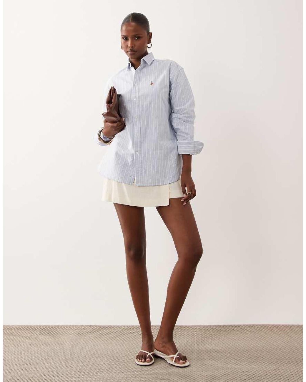 Polo Ralph Lauren White Relaxed Fit Striped Cotton Shirt