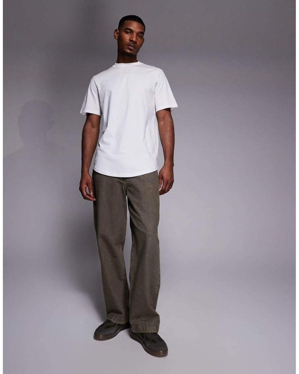 River Island Gray Regular Fit Curve Hem T-shirt for men