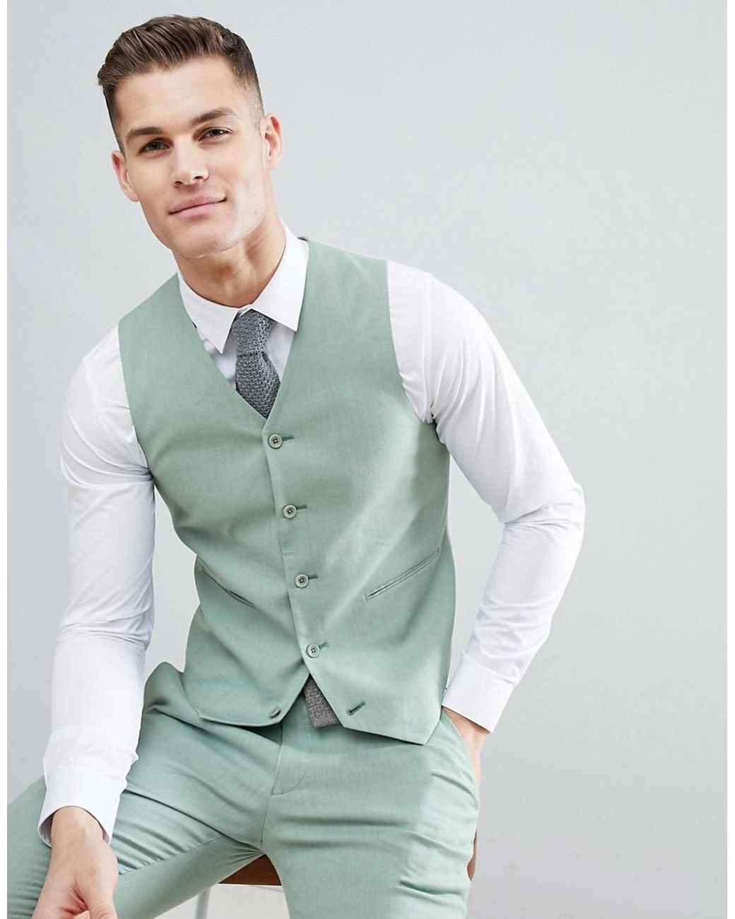ASOS Wedding Super Skinny Suit Vest In Sage Green Linen for Men | Lyst