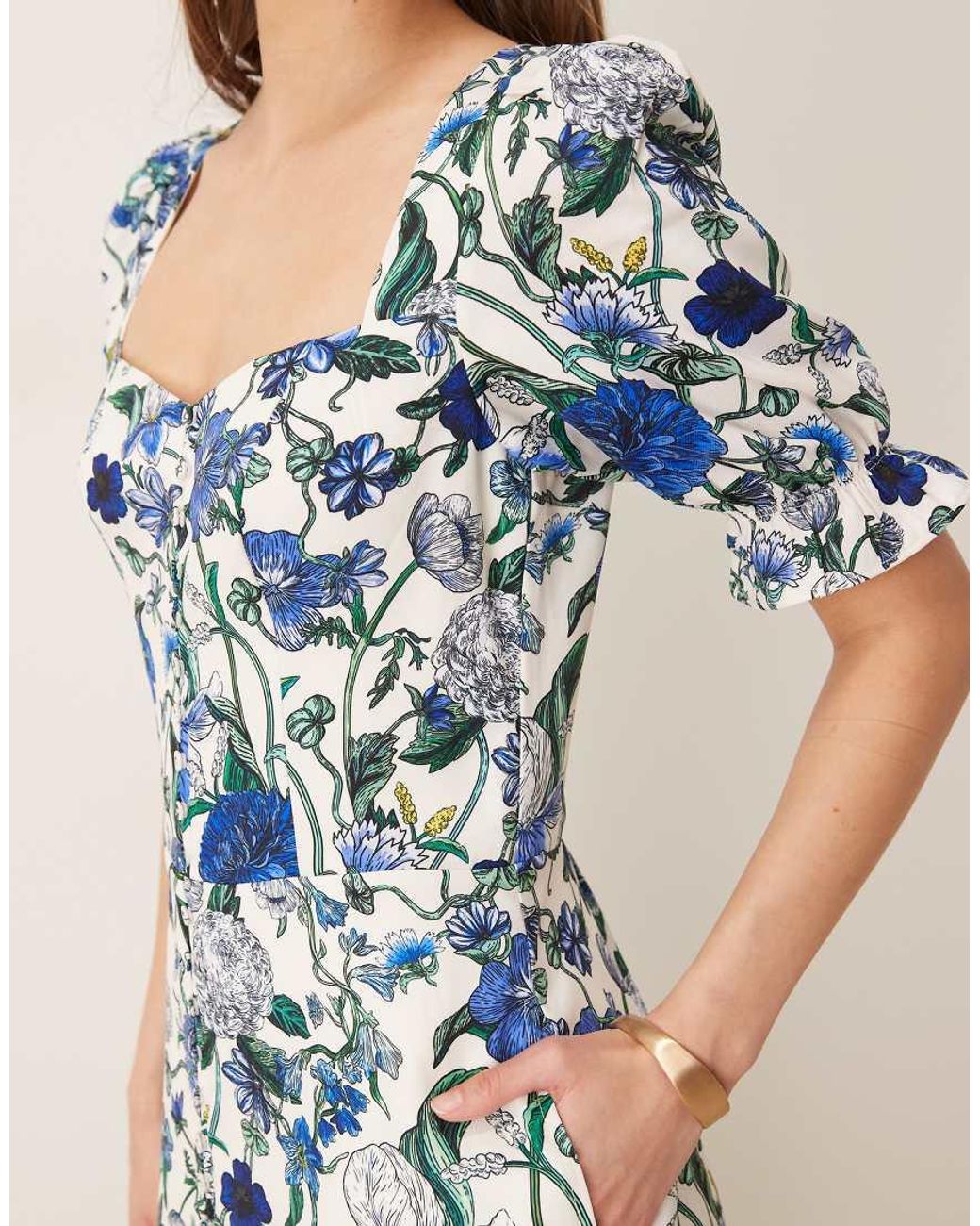 Hope & Ivy Blue Button Detail Split Front Midi Dress