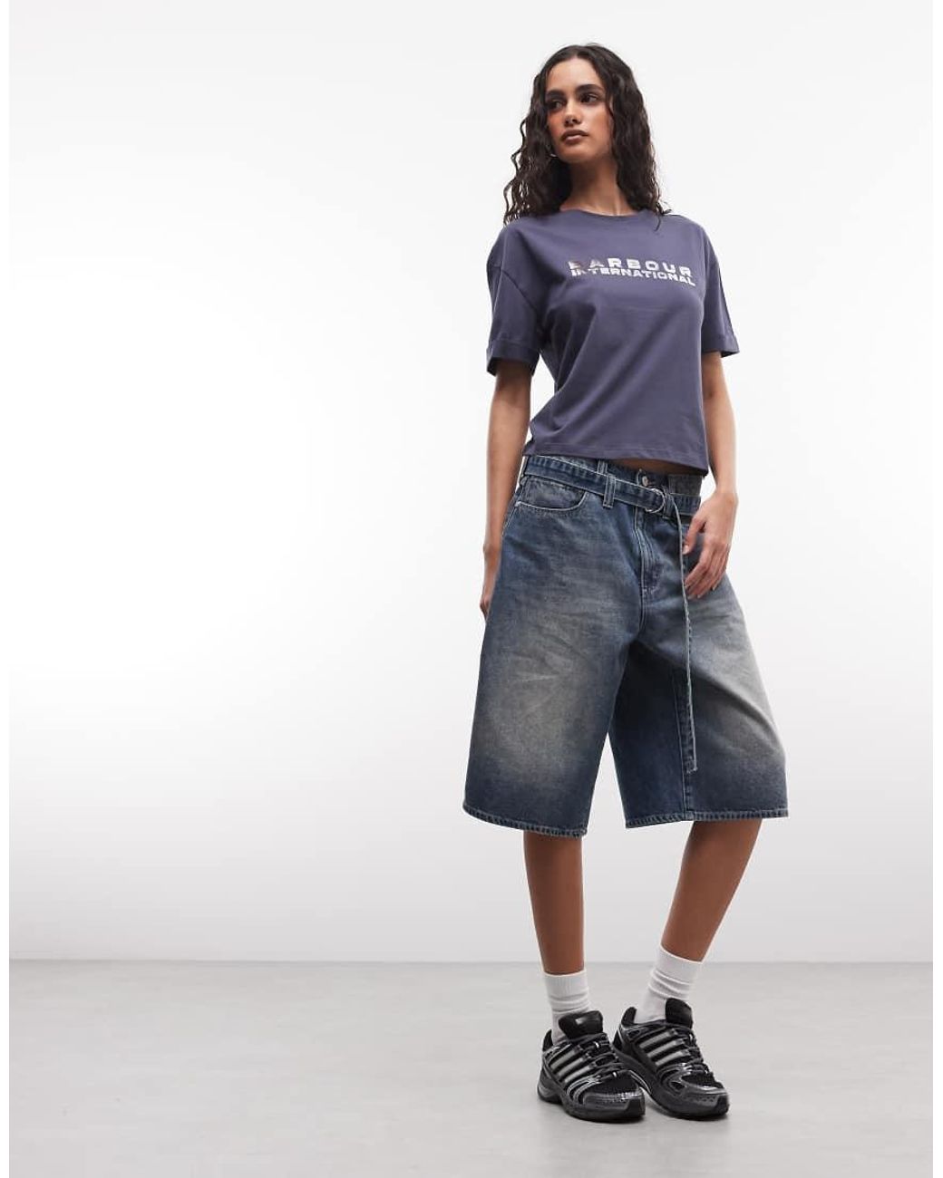 Barbour Blue Niamh Metallic Silver Logo T-shirt