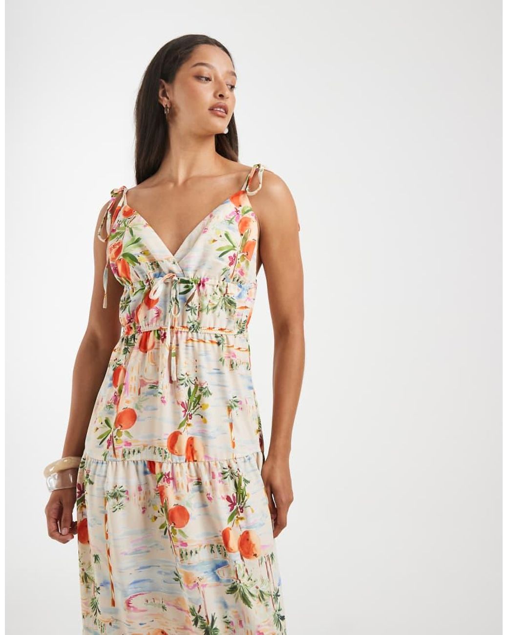 Vero Moda White Tie Shoulder Cami Midi Tiered Dress