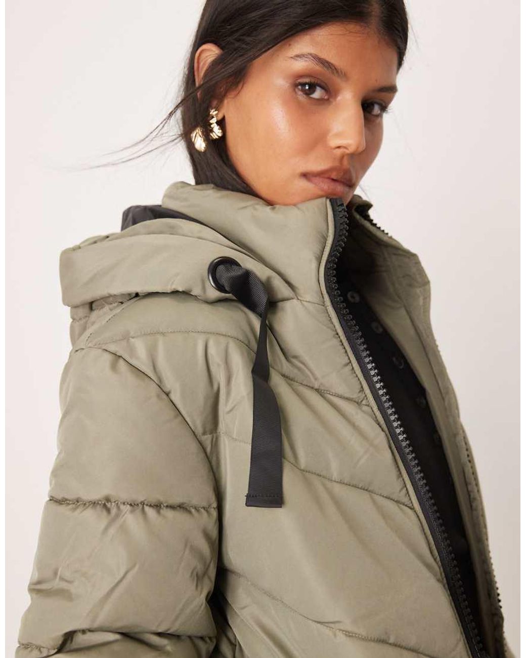 Jdy Green Chevron Hooded Padded Coat
