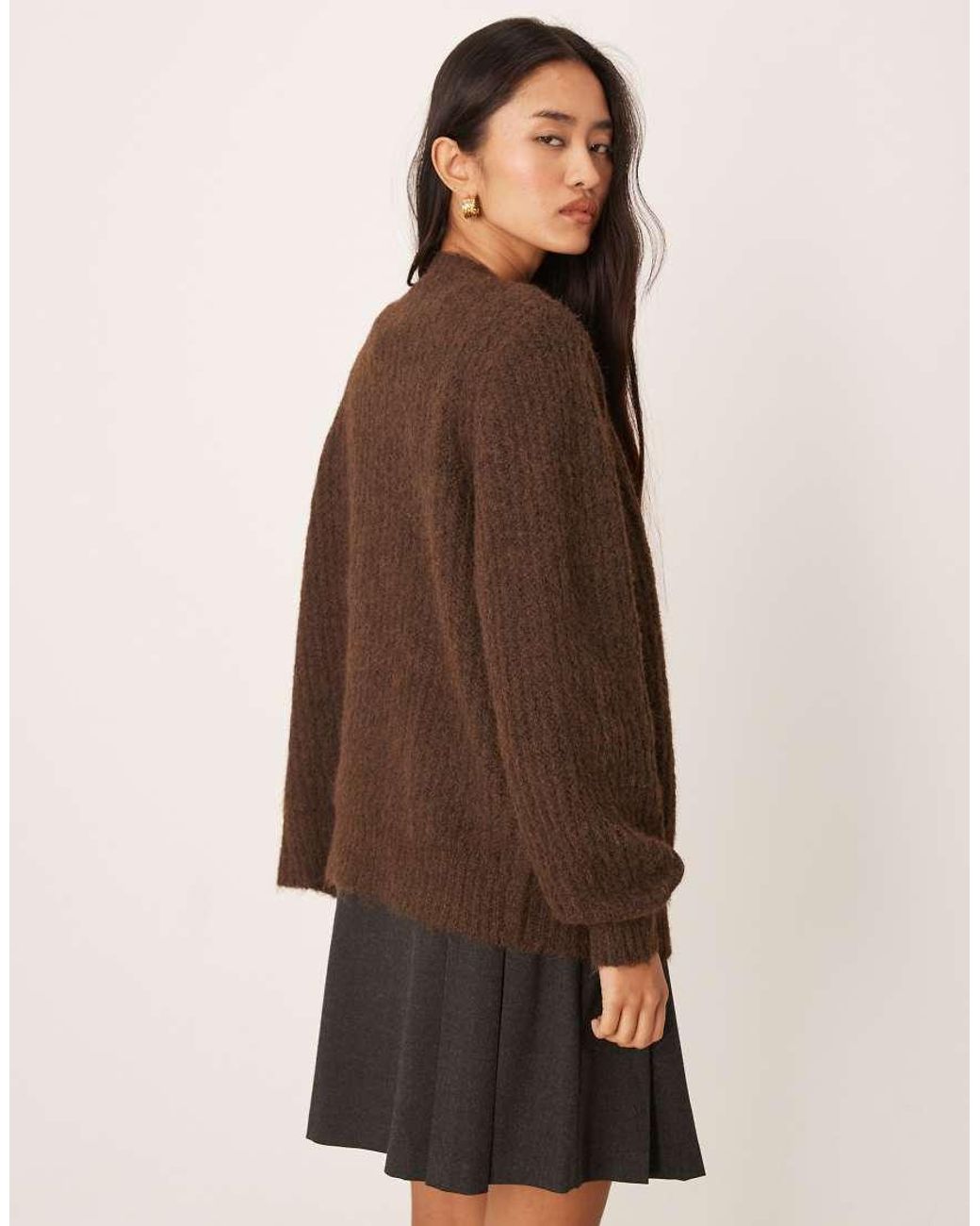 Vila Brown Fluffy Texture Knitted Cardigan