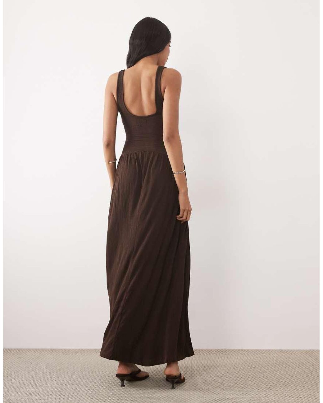 ASOS Brown Crinkle Button Through Midi Dress