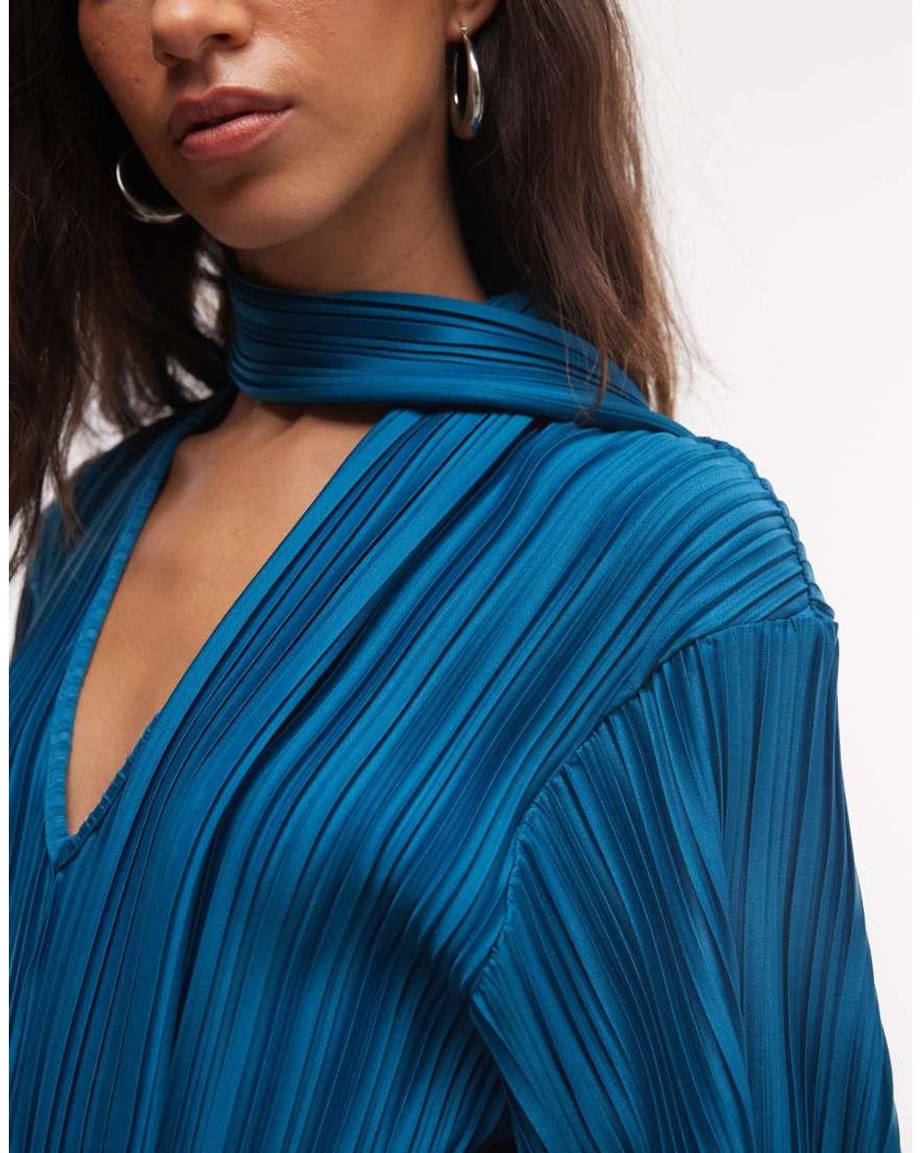 ASOS Blue Plisse Mini Dress With Scarf Detail