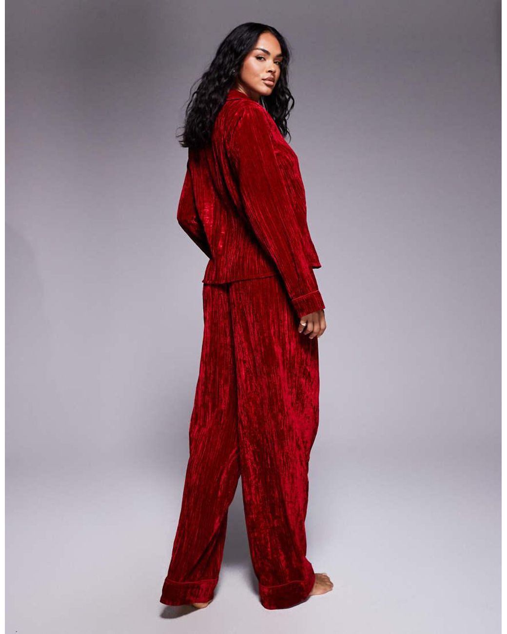 ASOS Red Velvet Texture Pyjama Set