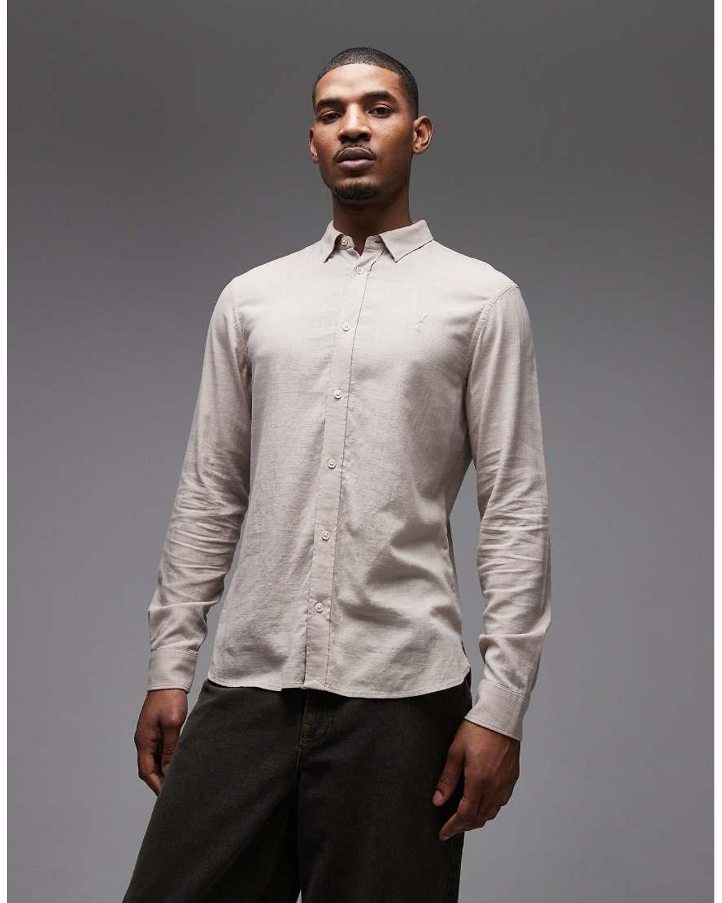 AllSaints Gray Ashi Long Sleeve Shirt for men