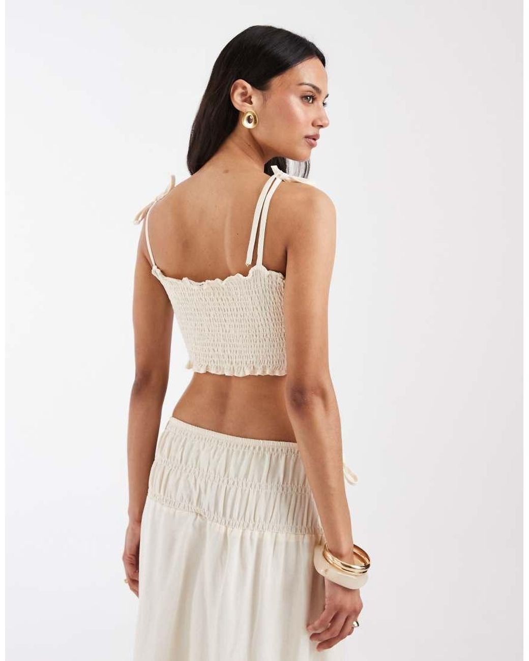 ASOS White Linen Blend Shirred Bralet Top