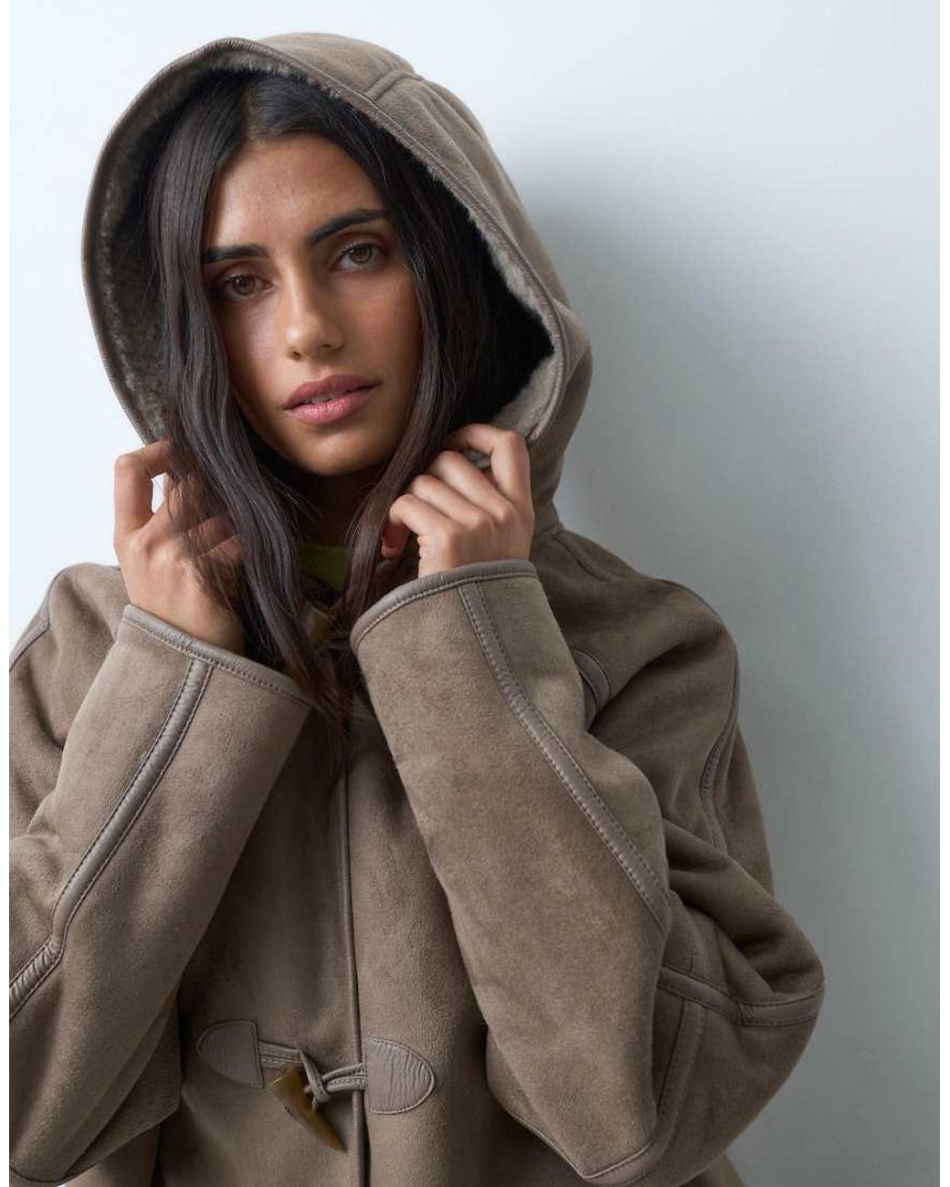 ASOS Brown Hooded Borg Jacket With toggles