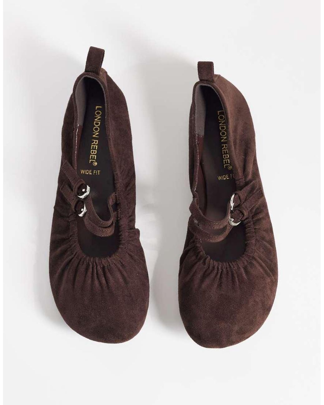 London Rebel Brown Mia Faux Suede Strappy Ruched Ballet Flats