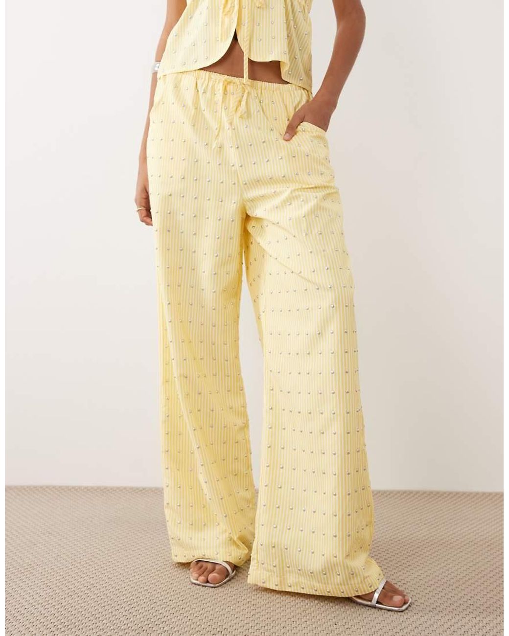Never Fully Dressed Natural Ellie Drawstring Studded Wide Leg Pants
