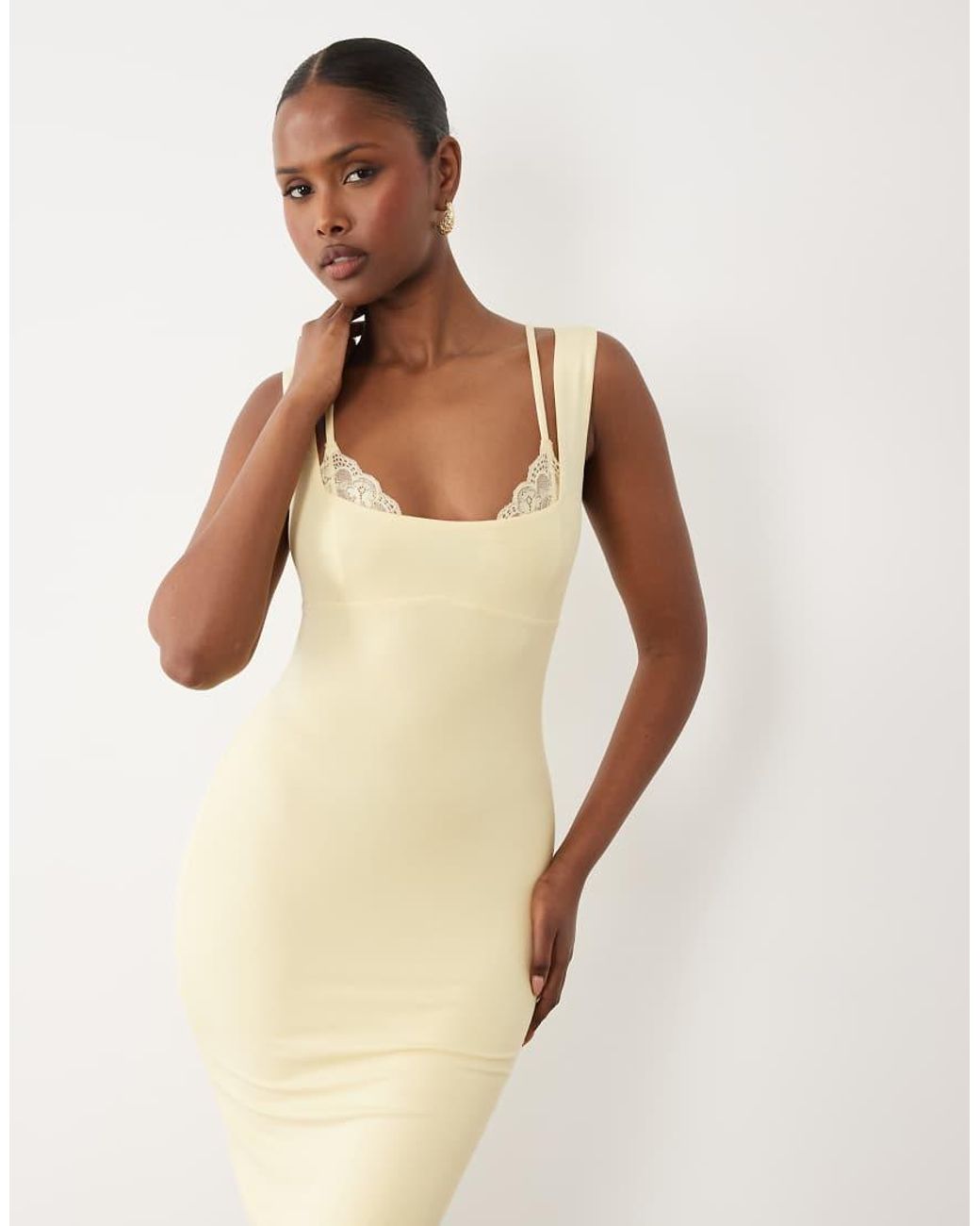 Oh Polly Natural Modal Lace Bralette Detail Midi Dress