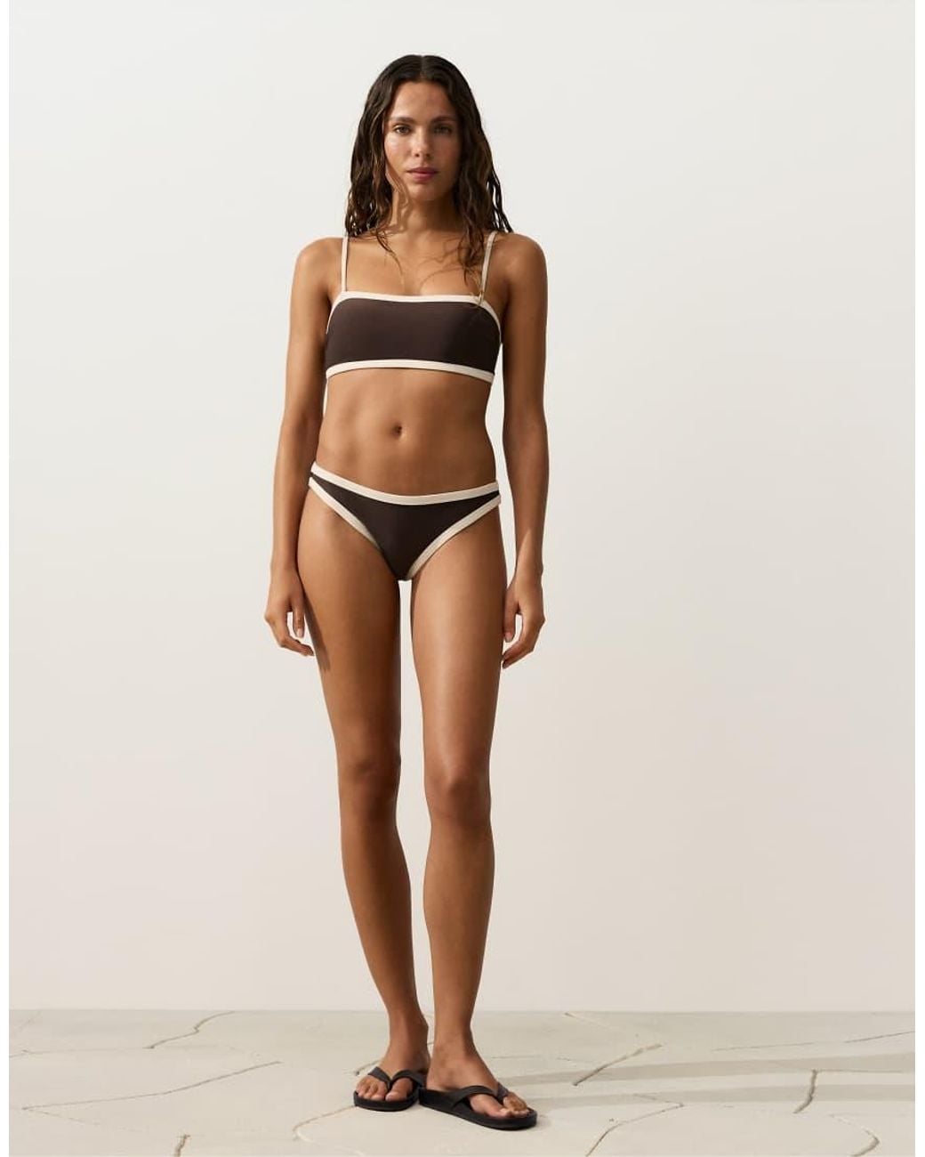 Oysho Black Contrast Trim Bandeau Bikini