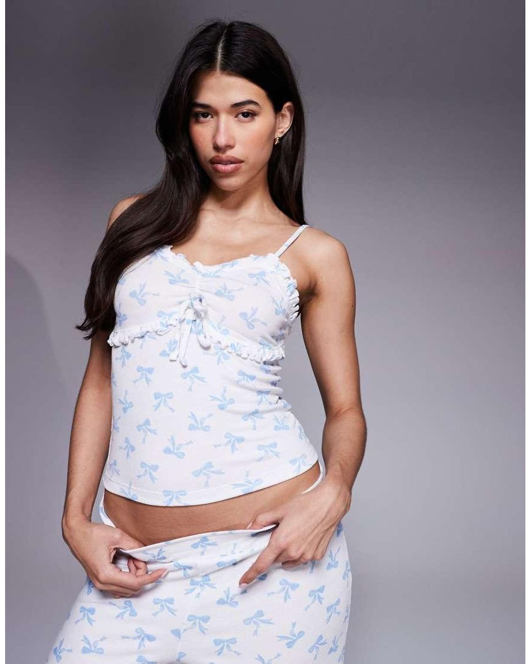 Boux Avenue Blue Bow Frill Cami And Pant Set