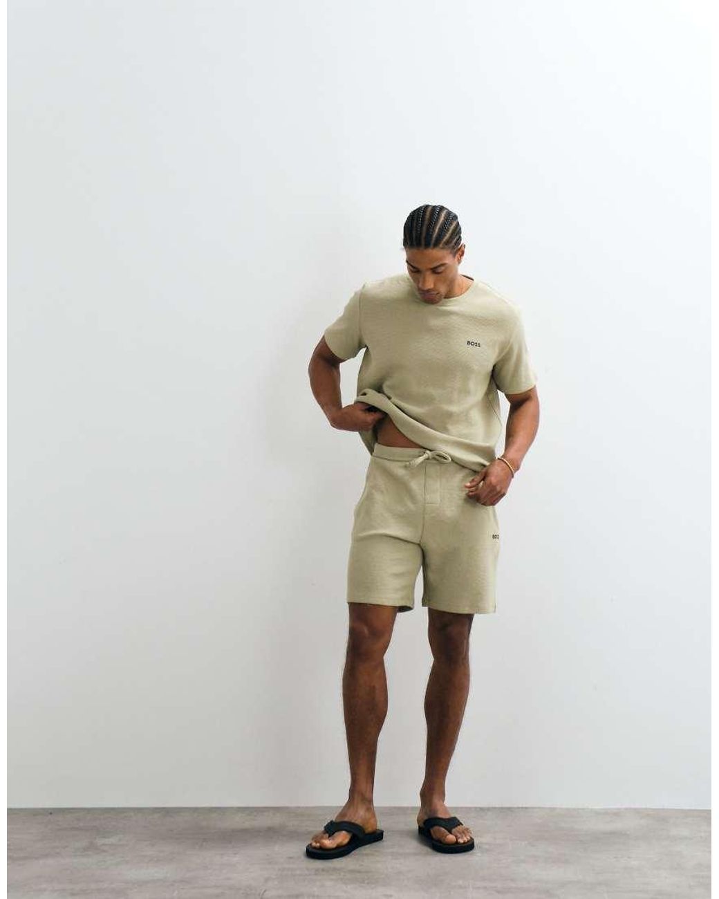 Boss Multicolor Waffle Shorts With Logo Print for men