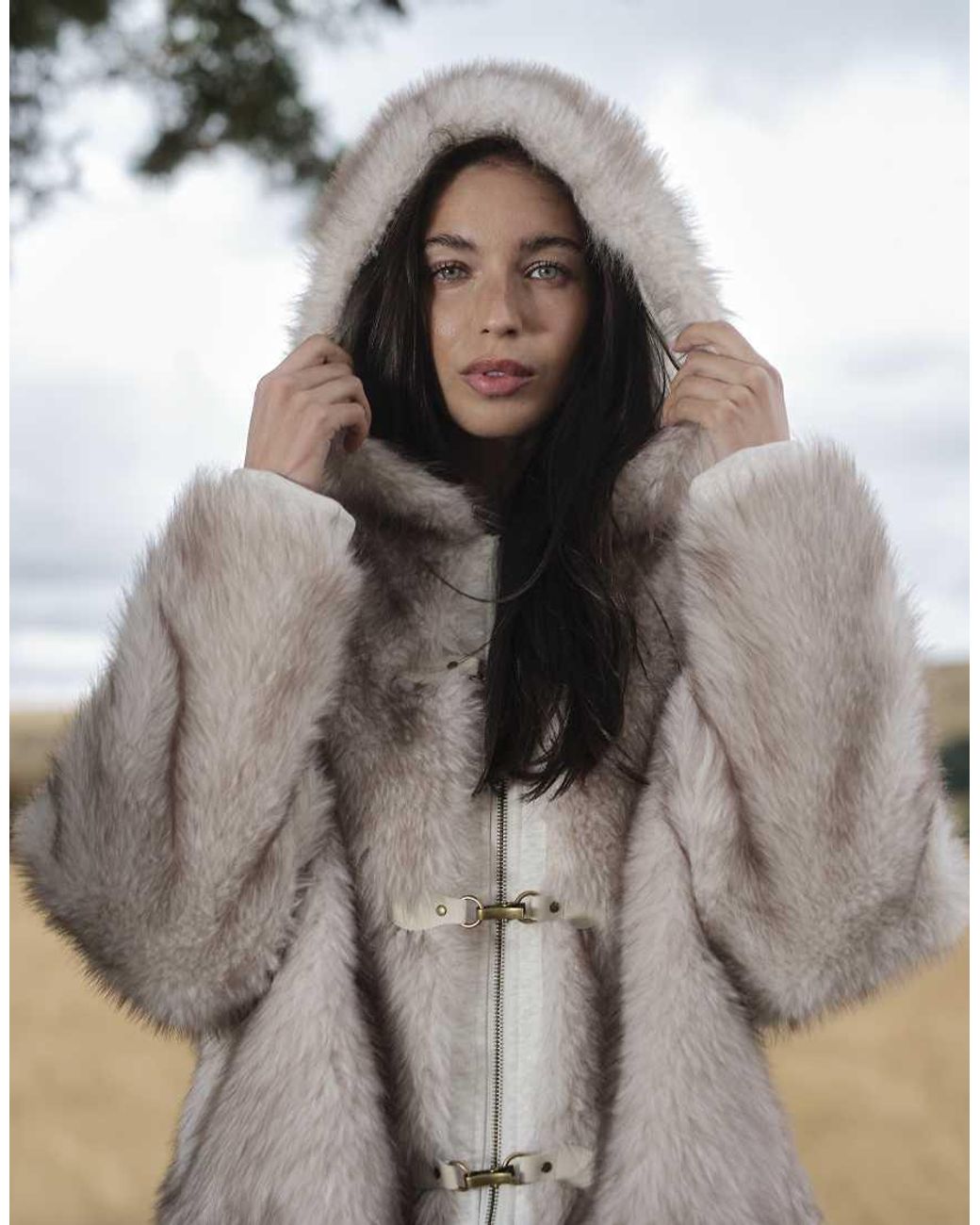 Daisy Street Brown Buckle Faux Fur Coat With Hood